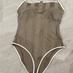 Brand New Aerie Brown and White One Piece Swimsuit with Sleek Design